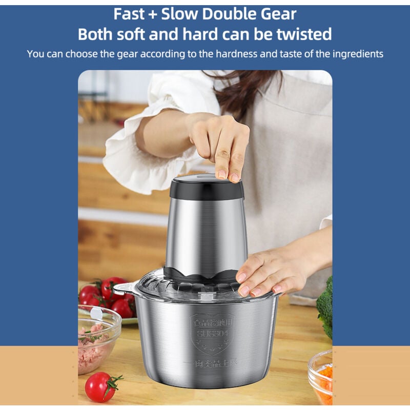 Treetalk - Hachoir électrique avec bol en acier inoxydable de 3 l, hachoir à viande de 300 w, robot culinaire de cuisine, mixeur standard européen
