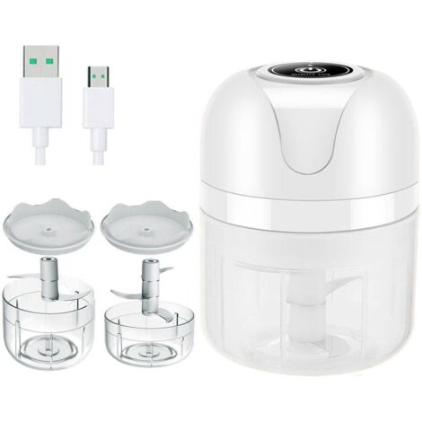 Hachoir Électrique - Bol 250 ml + Bol 100 ml - Pour Ail Oignon Légumes Viande - Rechargeable USB