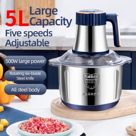 Hachoir électrique broyeur de nourriture 5L Appareils de cuisine multifonctionnels en acier inoxydable 6S 110-240V 30000-40000rpm