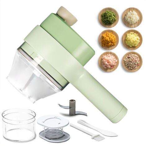 Hachoir Électrique Portable 4 en 1 - Cuisine Vert USB - ABS+PP+PC avec Couteaux Inox 1500mAH