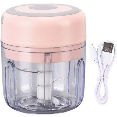 Hachoir Électrique Portable pour Aliments - Découpeur d'Ail et Gingembre sans Fil, 3 Lames, 250ml, Recharge USB, Rose