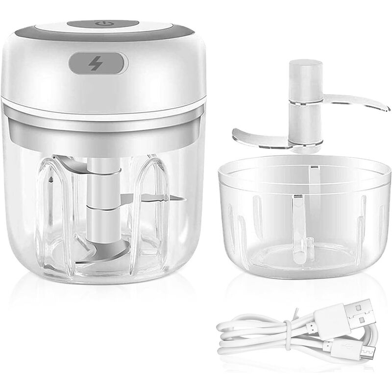 Kinsi - Hachoir Electrique, Rechargeable par usb Hachoir, 250ml+100ml