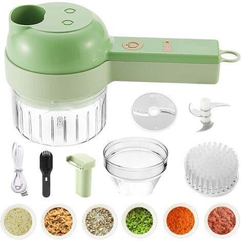 Hachoir Électrique sans Fil, Kit Mini Hachoir à Ail Presse Portable, Processeur de Hachoir Légume avec Pinceau de Nettoyage pour Les Oignons de Poivrons au Gingembre(Vert)