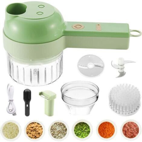 Hachoir Électrique sans Fil, Kit Mini Hachoir à Ail Presse Portable, Processeur de Hachoir Légume avec Pinceau de Nettoyage pour Les Oignons de Poivrons au Gingembre(Vert)