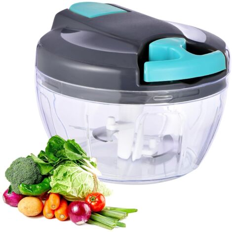 Hachoir Manuel Alimentaire - Bol 500 ml - Hachoir À Cordon Pour Ail Oignon Gingembre Légumes Fruits Herbes Noix - Gris Bleu