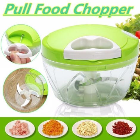 Hachoir Manuel Fruits Légume Viande Aliments Mélangeur Mixeur Batteur 3-Lame Inox. Chopper Cuisine Vert