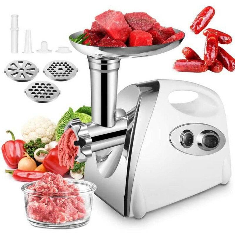 Lexlife - Hachoir à viande électrique Professionnelle 2800W - 3 en 1 Avec 3 Disques Perforés - Blanc