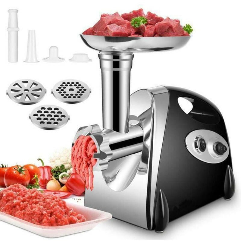 Lexlife - Hachoir à viande électrique Professionnelle 2800W - 3 en 1 Avec 3 Disques Perforés - Noir