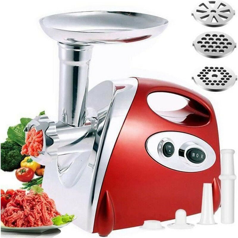 Lexlife - Hachoir à viande électrique Professionnelle 2800W - 3 en 1 Avec 3 Disques Perforés - Rouge