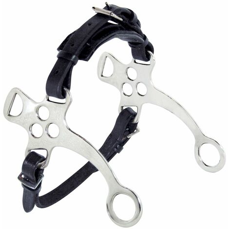 Hackamore avec trois trous en acier inoxydable rembourré et sous-billet en cuir nasiera en acier inoxydable