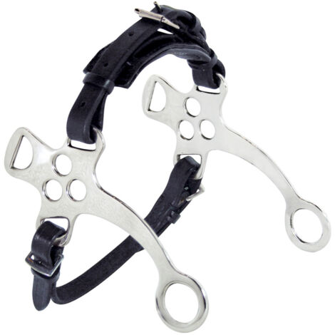 Hackamore con tre fori in acciaio inox nasiera imbottita e sottobarbozzale in cuoio