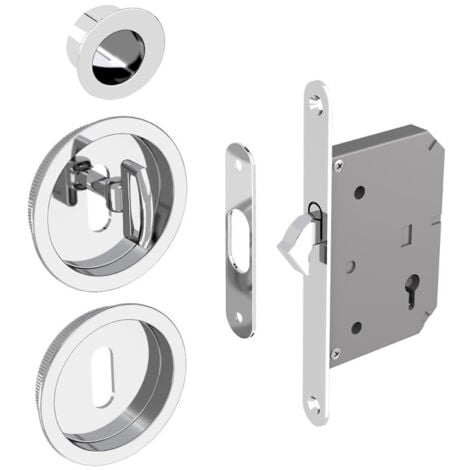 Hakenschloss Set für Schiebetüren, mit Schlüssel, runde Türrosette mit