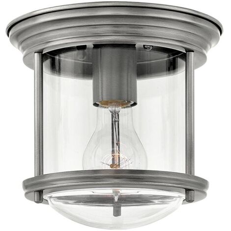 Hadrian Hinkley 1 Lumière Plafonnier Nickel Antique avec Verre IP44