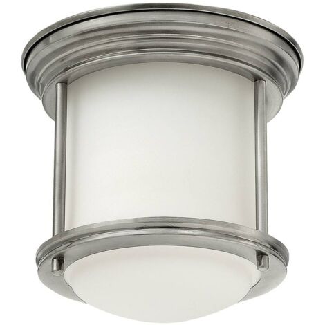 Hadrian Hinkley 1 Lumière Plafonnier Nickel Antique avec Verre Opale IP44