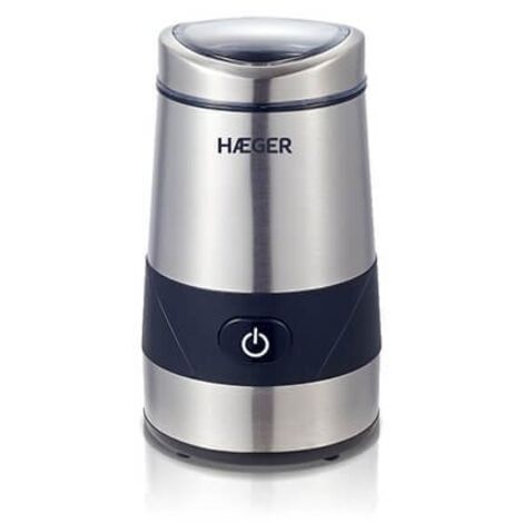 HAEGER Aroma - Kaffeemühle mit 200W Leistung, 60g Fassungsvermögen, Edelstahlgehäuse, Hochleistungsmesser, funktioniert nur mit aufgesetztem Deckel, Deckel mit Sichtfenster