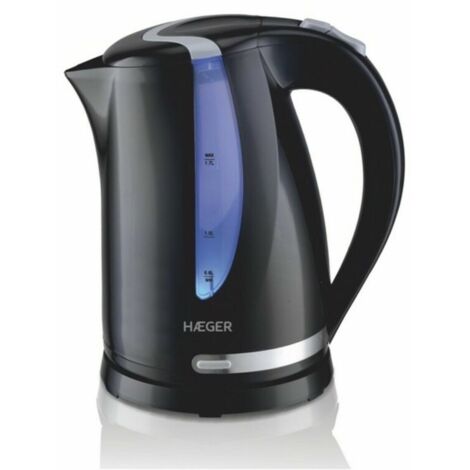 HAEGER BLACKNESS - Bollitore elettrico da 1,7 litri, 2200 W, base girevole a 360°, elemento riscaldante nascosto in acciaio inox, protezione antiebollizione, spegnimento automatico