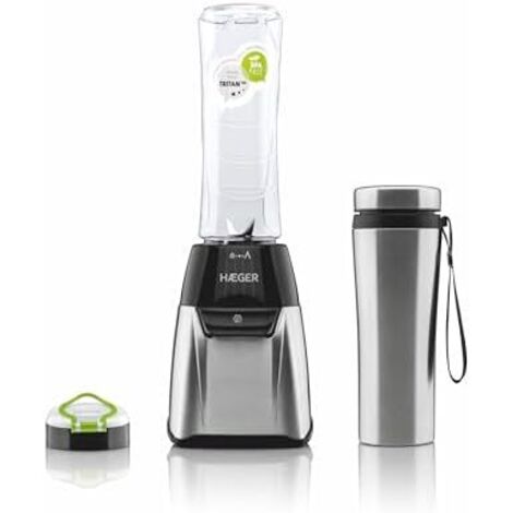 HAEGER Frullatore de vetro Sport de acciaio inox - 350 W, Bicchiere de 600 ml de TRITAN, Brocca Thermos