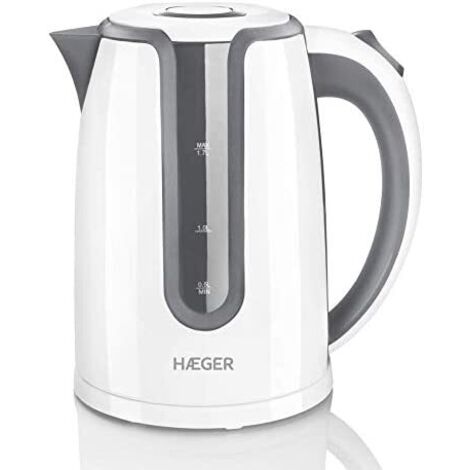 HAEGER HOT GREY - Elektrischer Wasserkocher mit 2200W Leistung, 1,7L Fassungsvermögen - 360° drehbarer Sockel, verdecktes Heizelement aus Edelstahl, Trockengehschutz, automatische Abschaltung, Abschal