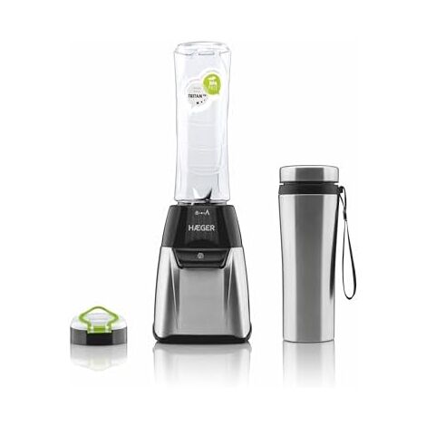 HAEGER Mixer de Glas Sport de Edelstahl - 350 W, Becher de 600 ml de TRITAN, Thermoskanne