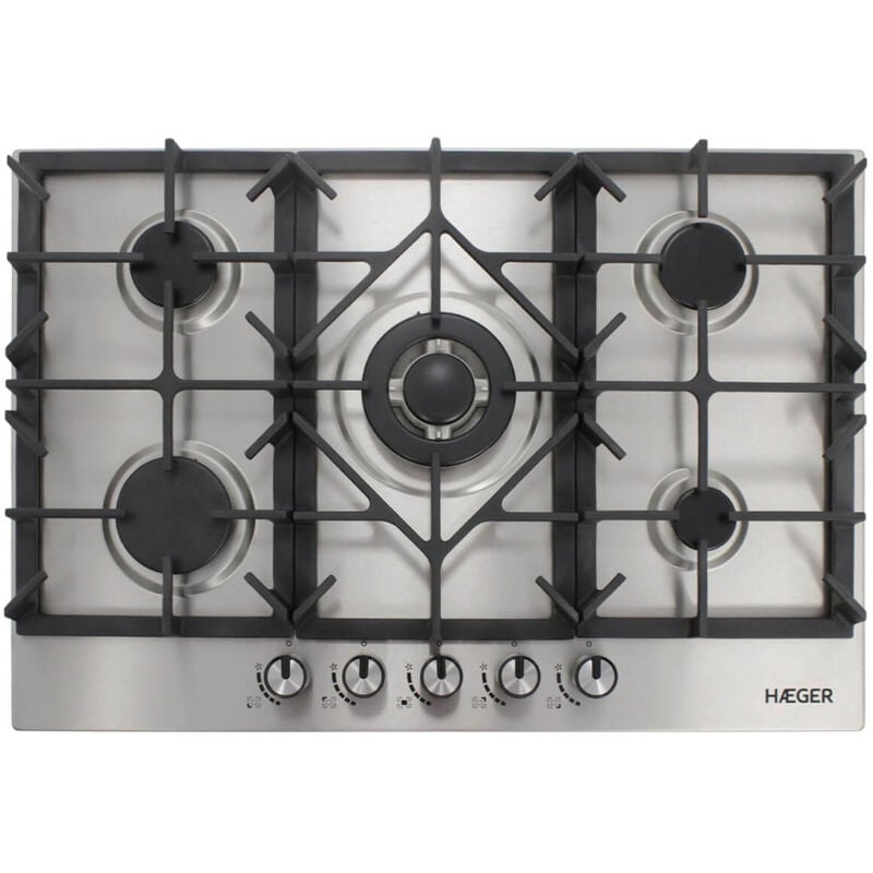 Haeger - PG-5GI.006A hobs Black, Stainless steel Integrated 75 cm Hob de de gas 5 zone(s)