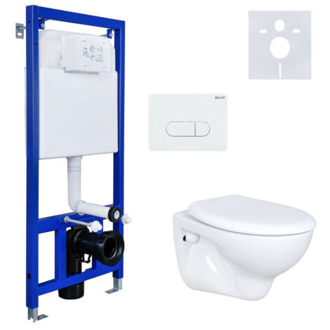 Hänge Wand WC mit Spülkasten, Vorwandelement, Schallschutz und Betätigungsplatte Komplett-Set