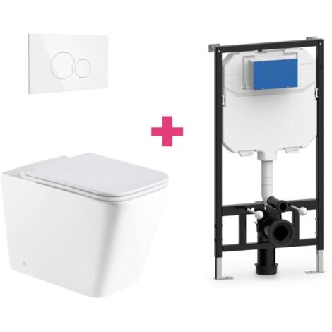 Hänge-WC PISA Komplett-Set weiß mit runder weißer Drückerplatte