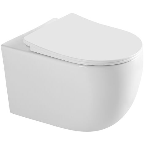 Hänge WC Spülrandlos WC Set aus Keramik-Hängetoilette mit Softclose WC-Sitz-Wand WC mit Lotus Effekt Nano Beschichtung--Kloschüssel für Bäder