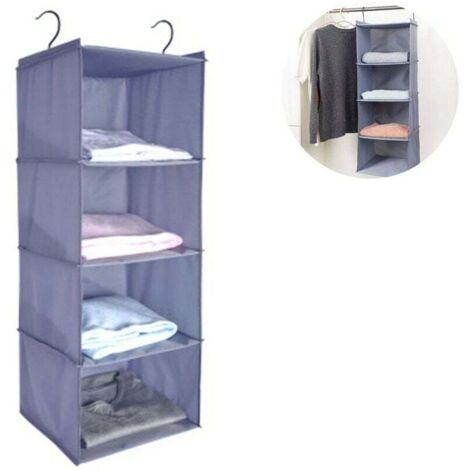 Hängegarderobe mit 4 Fächern, hochwertiger Camping-Schrank-Organizer aus Baumwolle mit Eisenrahmen, Grau