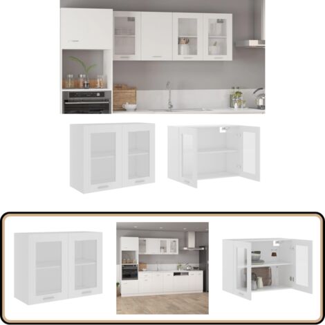 Hängeglasschrank Weiß 80x31x60 cm Holzwerkstoff - Küchenschränke - Hängeschrank - Weißer Schrank - Holzschrankküche - Regalboden