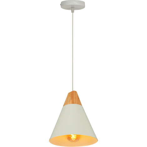 Hängelampe aus Holz Moderne Retro-Pendelleuchte Höhenverstellbare Pendelleuchte Deckenleuchte im Nordischen Macaron-Stil Kreativer Kegelförmiger Kronleuchter für Schlafzimmer Wohnzimmer Weiß
