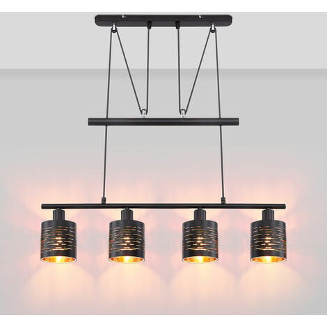 GLOBO Hängelampe Esstisch Modern Pendelleuchte Höhenverstellbar Esstischlampe Höhenverstellbar, 4 Flammig schwarz gold, 4x E14, LxH 70 x 100-180 cm