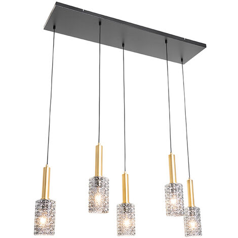 Hängelampe gold mit Rauchglas länglich 5-flammig - Elva