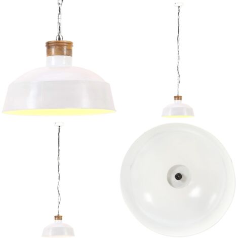 Hängelampe Industriestil 42 cm Weiß E27 - Industrielle Hängelampe - Pendelleuchte - Wohnraumlampe - Küchenlampe - Esstischlampe - Home & Living