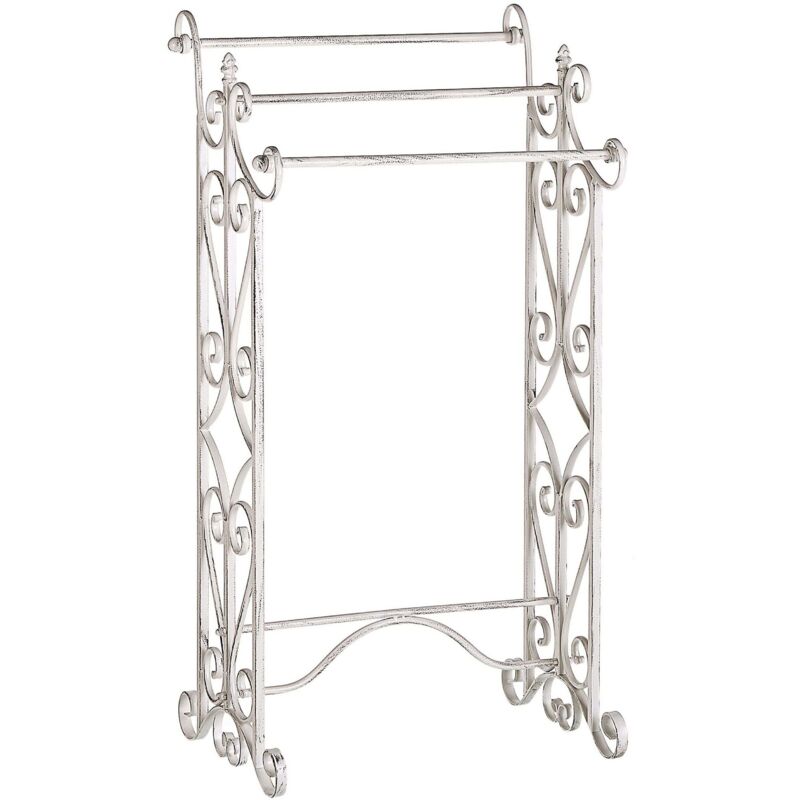 Beliani Handtuchständer Weiß Metall Mit 3 Stangen Antik Optik Vintage Retro Stil Bedezimmer Schlafzimmer Wohnzimmer Dekoration
