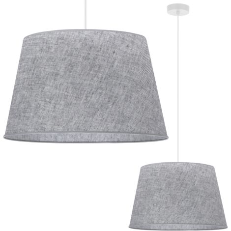 Hängelampe, Leinenkegel, weiß, 1 flach, grauer Lampenschirm L03 44 cm