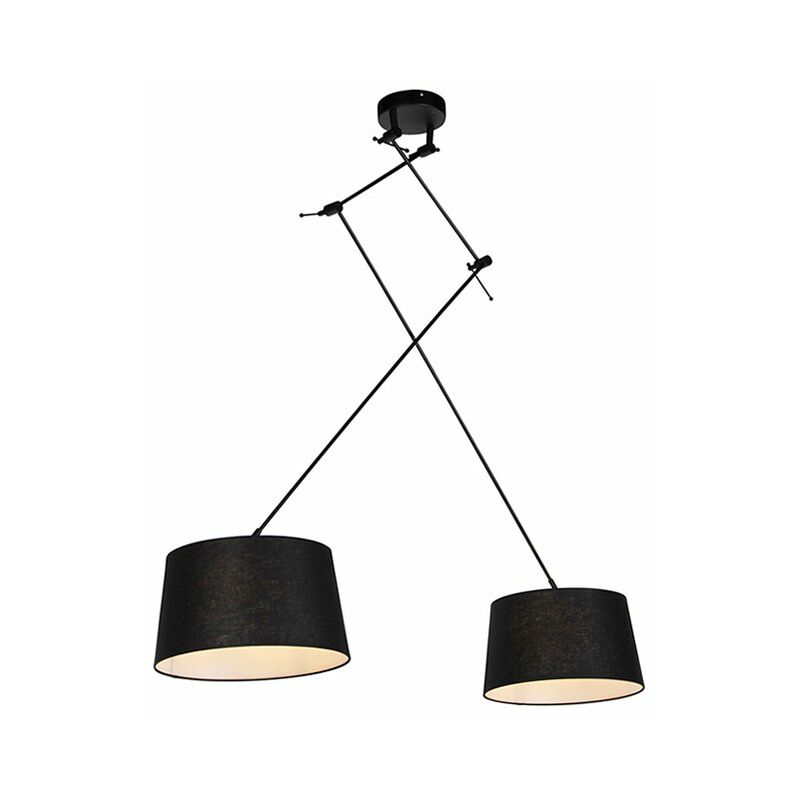 Qazqa Hängelampe Mit Leinenschirm Schwarz 35 Cm - Blitz Ii Schwarz