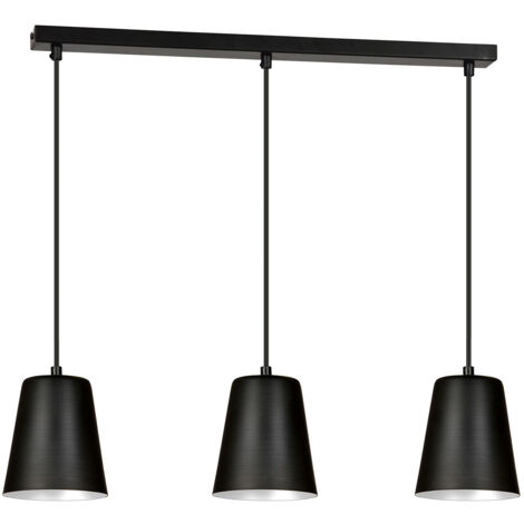 Hängelampe mit Schirm Schwarz Metall Esstisch E27 - Schwarz, Weiß