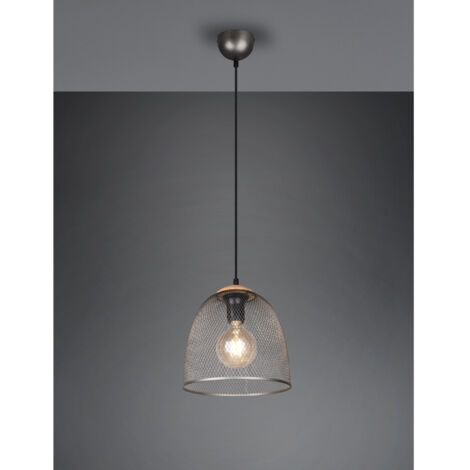 Hängelampe Pendellampe Esstischleuchte silber 1 flammig Höhenverstellbar Gitterschirm, Metall Holz, 1x E27 Fassung, DxH 25x150 cm