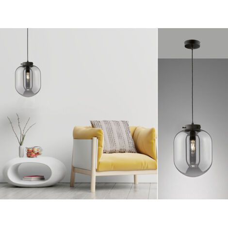 Hängelampe Pendellampe Wohnzimmerlampe Rauchglas Esstischleuchte schwarz H 140cm