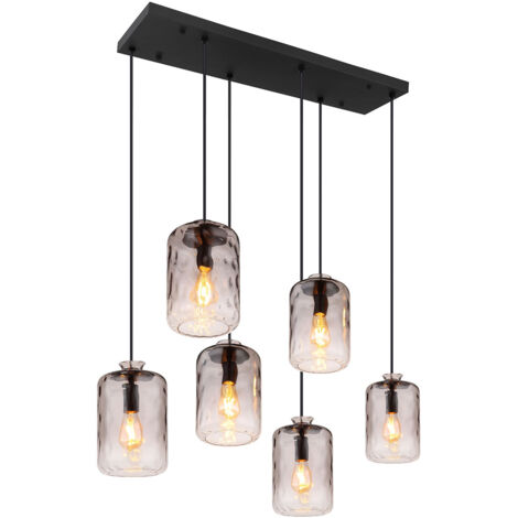 Hängelampe Pendelleuchte Esstischlampe schwarz Rauchglas Wohnzimmerlampe H 150cm