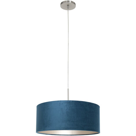 Hängelampe Pendelleuchte Esszimmerlampe stahlfarben Wohnzimmerlampe Textil blau