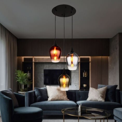 GLOBO LIGHTING Hängelampe Pendelleuchte Esszimmerleuchte Wohnzimmerlampe Deckenleuchte, Metall Glas schwarz, 3 Flammig E27, H 120 cm