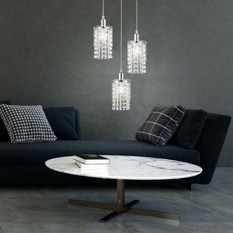 ETC-SHOP Hängelampe Pendelleuchte Wohnzimmer Glas Acrylkristall Deckenlampe 3 flammig silber Pendellampe, Metall Acryl Glas, 3x E14 Fassungen, DxH 30x150 cm