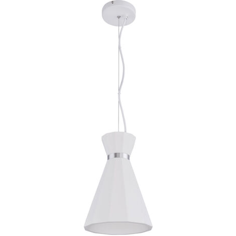 Hängelampe Pendelleuchte Wohnzimmer Hängeleuchte Pendellampe Gips weiß Kegelleuchte, Metall Chromring, 1x E27 Fassung, DxH 20x177,5 cm