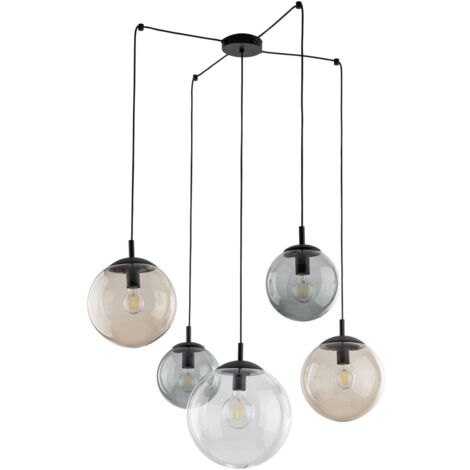 Hängelampe Rauchglas Metall E27 400 cm breit H: max. 220 cm Schwarz Graphit Braun Kugel Schirm