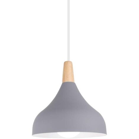 Hängelampe Retro Ø20cm Pendelleuchte Moderne E27 Metall Holz Hängeleuchte für Schlafzimmer Esszimmer Küche Wohnzimmer (Grau,1 Stück)