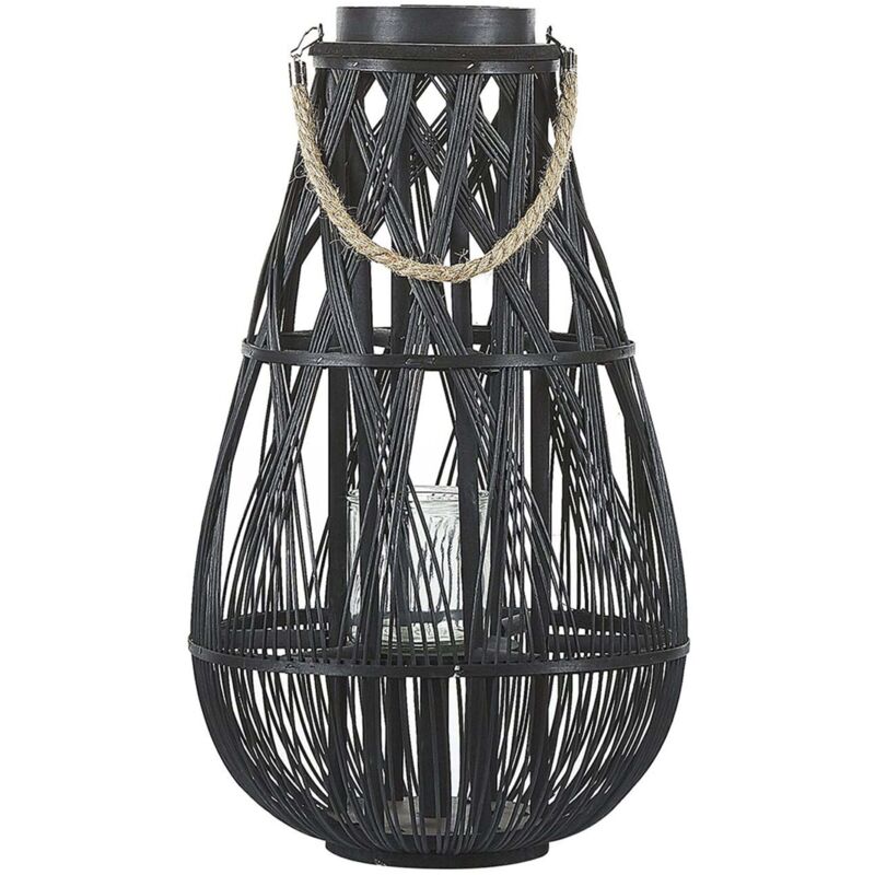 Beliani Laterne Tonga Bambusholz 56 Cm Schwarz