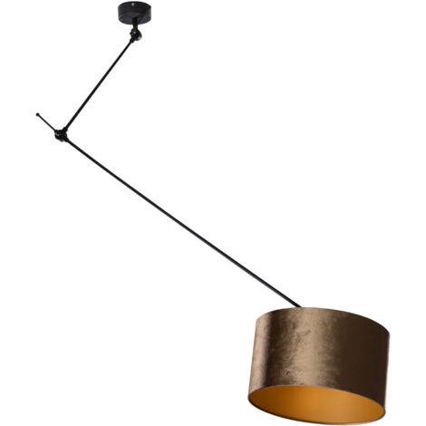 Hängelampe Schwarz mit bronzefarbenem Samtschirm 35cm - Blitz