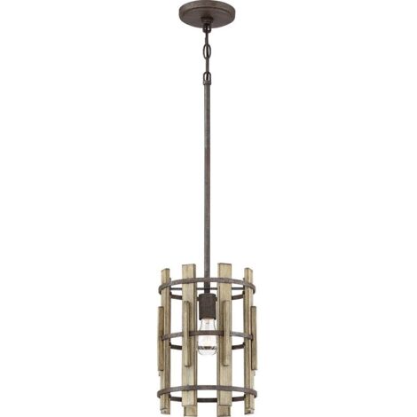 Hängeleuchte Deckenleuchte Pendellampe Rustikal Holzelemente Stahl D 22,9 cm