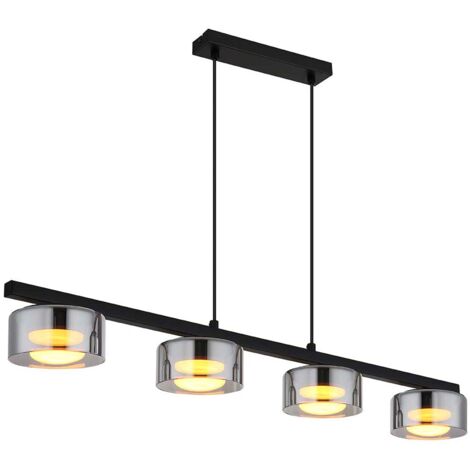 Hängeleuchte Esstischlampe Pendelleuchte LED Rauchglas schwarz 4-Flammig L 90 cm